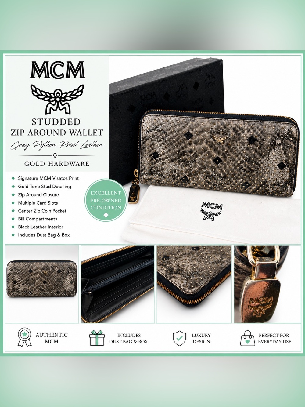 Ⓜ️©️Ⓜ️ FULL INCLUSION MCM Visetos Studded Zip Around Wallet
